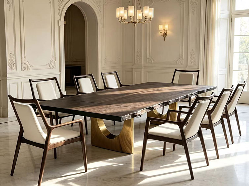 Extendable Live Edge Stained Saman Wood Dining Table T2613