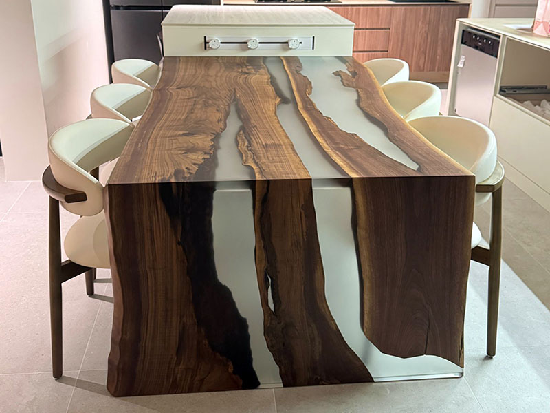 Live Edge Amerian Walnut Waterfall Epoxy River Table T2615