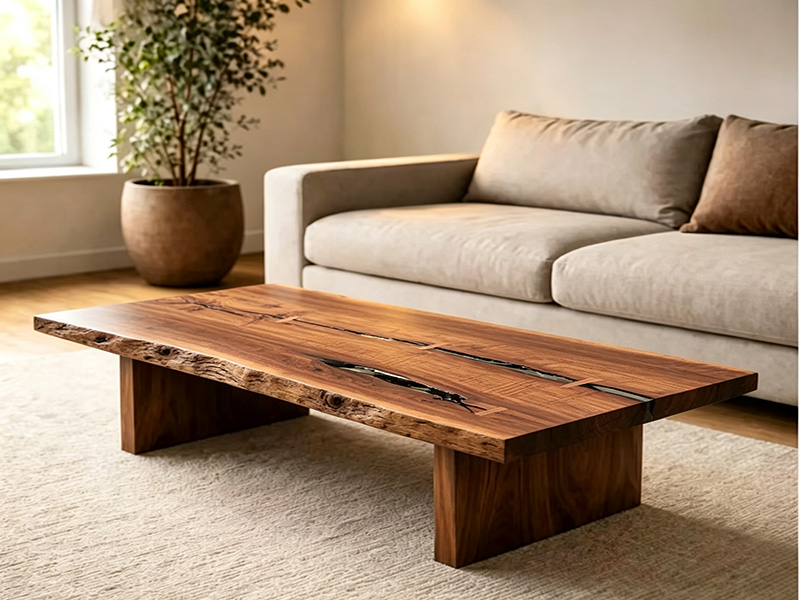 Luxury American Walnut Live Edge Epoxy Coffee Table W-260803