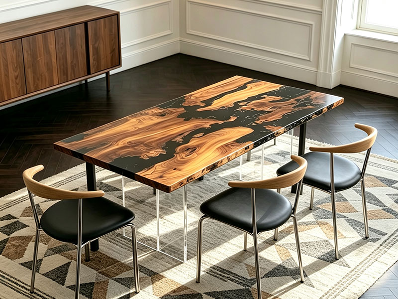 Custom Cudrania Tricuspidata Black Epoxy Wood Dining Table Tr-2611