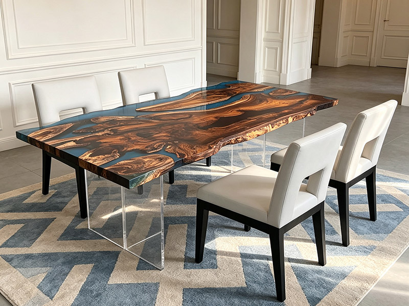 Custom Kassod Wood Blue Epoxy Resin Live Edge Dining Table Ka-2601