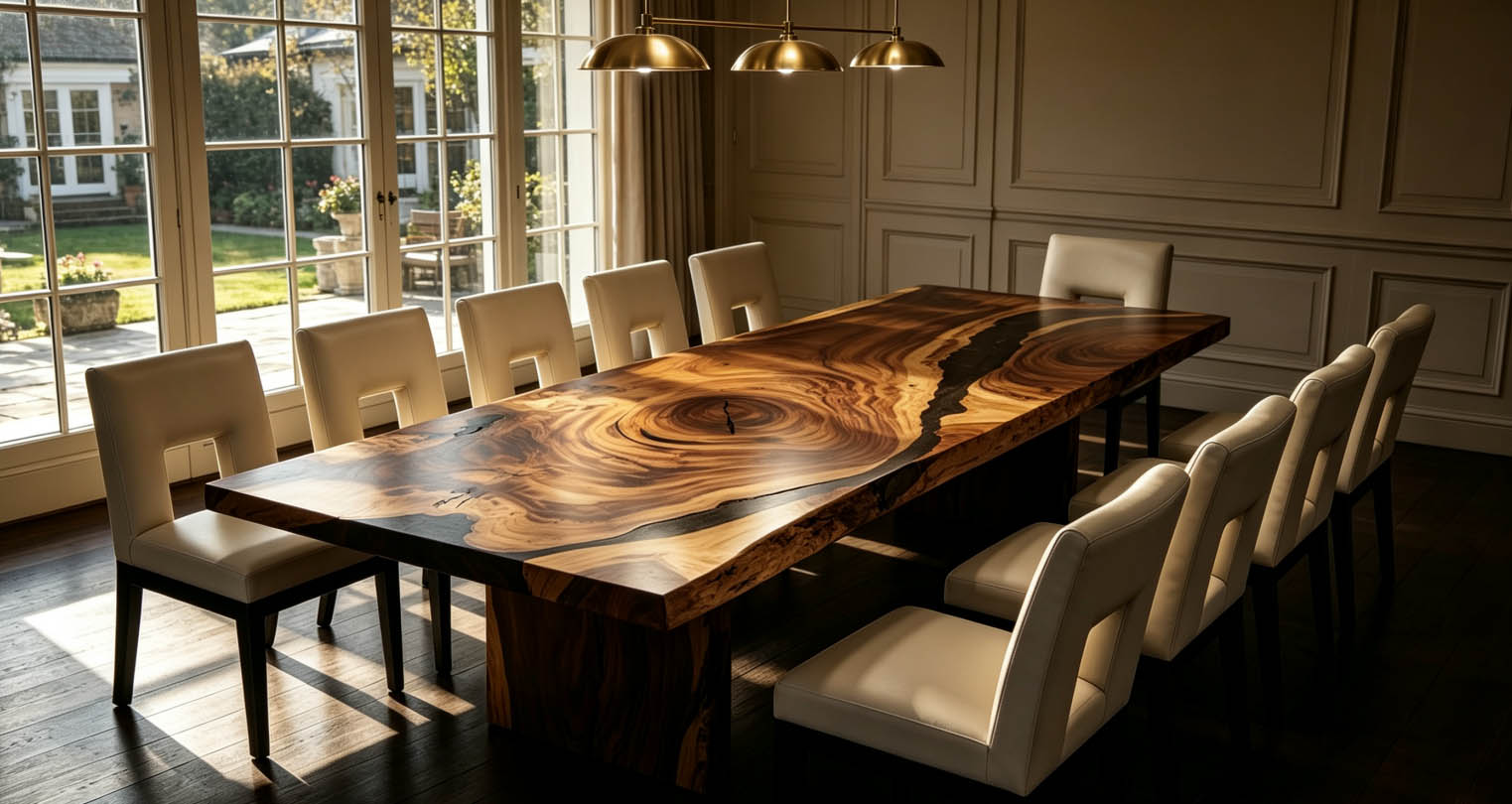 Why Saman Wood Resin Table is more Popular for Oversized Grantie Wood Dining Table