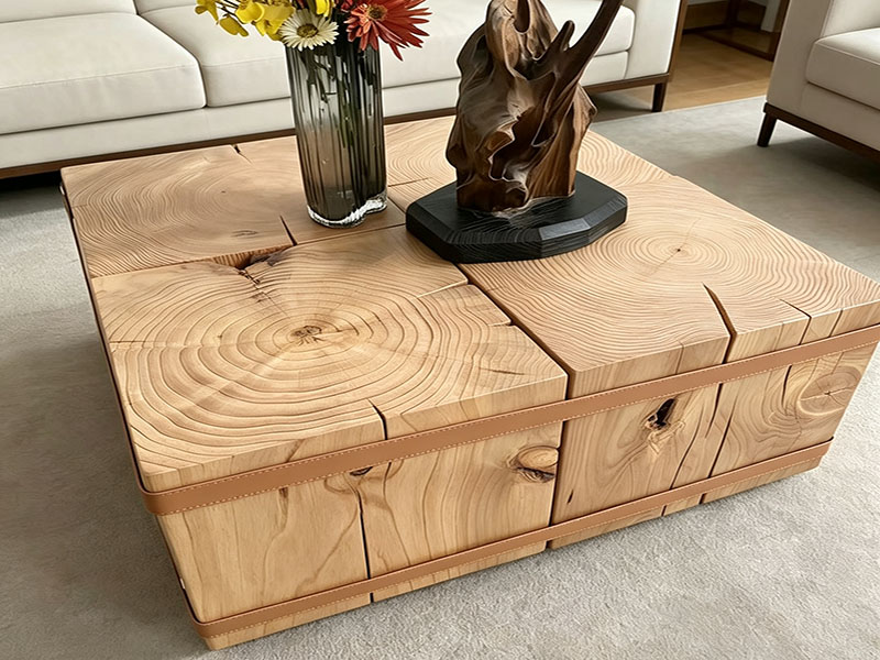 Rustic Yellow Pine Wood Block Coffee Table P-260915