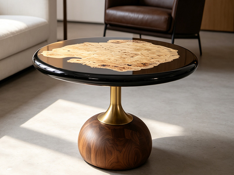 Handcrafted Poplar Burlwood Round Coffee Table P-2609