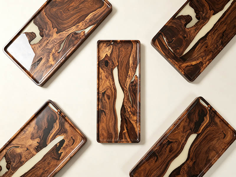 Handcrafted Kassod Solid Wood Resin Tray T-260917