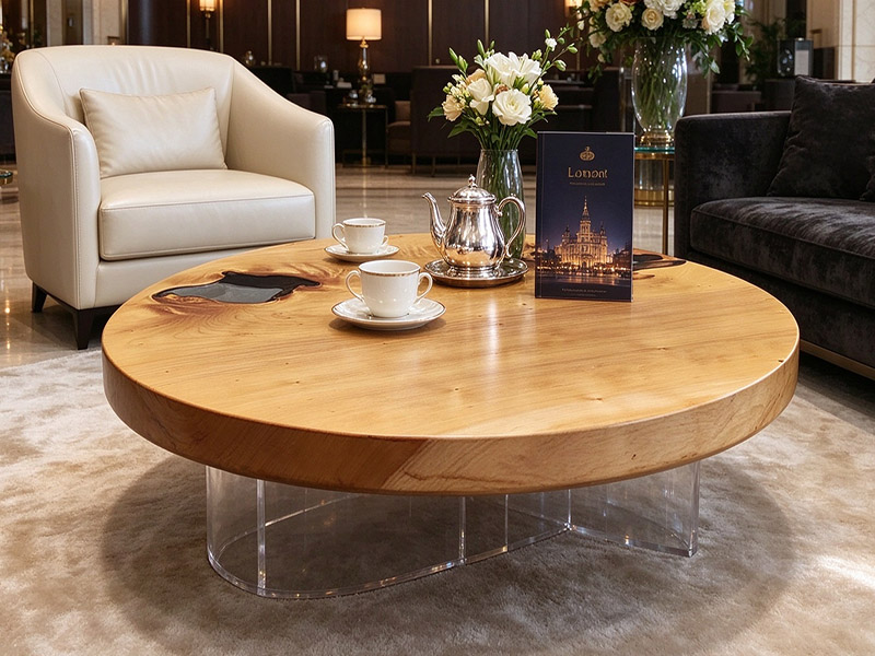 Round Solid Wood Epoxy Coffee Table C-261007