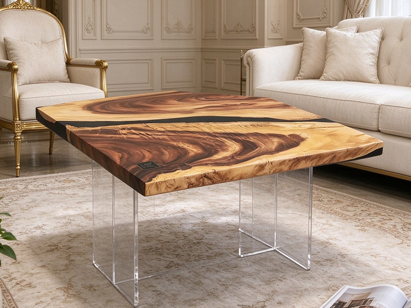 Square Saman Wood River Epoxy Coffee Table C-261008