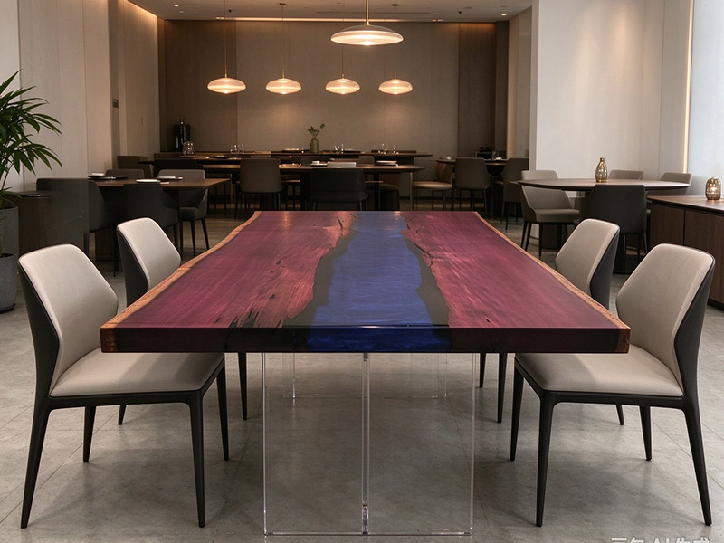 Rectangle Purple Heart Wood Blue Epoxy Dining Table PH-2610