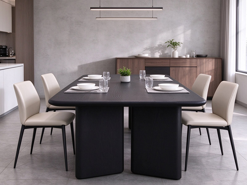 Round Edge Ash Wood Burnt Dining Table  T261012